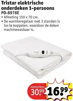 Kruidvat Tristar elektrische onderdeken 1-persoons PD-8978E aanbieding
