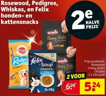 Kruidvat Rosewood, Pedigree, Whiskas, en Felix honden en kattensnacks aanbieding