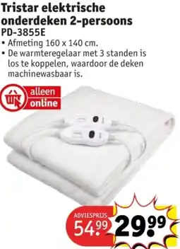 Kruidvat Tristar elektrische onderdeken 2-persoons PD-3855E aanbieding