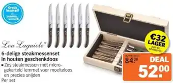 Albert Heijn Lou Laguiole 6-delige steakmessenset in houten geschenkdoos aanbieding