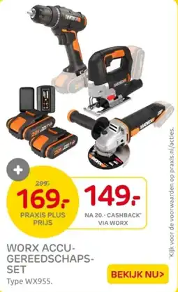 Praxis Worx accu-gereedschapset aanbieding