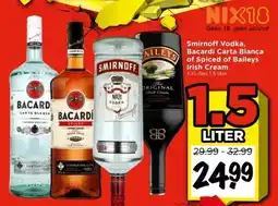 Vomar Voordeelmarkt Smirnoff Vodka, Bacardi Carta Blanca of Spiced of Baileys Irish Cream aanbieding