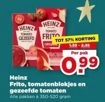 PLUS Frito, tomatenblokjes en gezeefde tomaten aanbieding