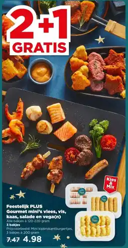 PLUS Feestelijk PLUS Gourmet mini's vlees, vis, kaas, salade en vega(n) aanbieding