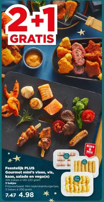 PLUS Feestelijk PLUS Gourmet mini's vlees, vis, kaas, salade en vega(n) aanbieding
