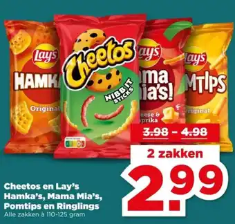 PLUS Cheetos en Lay's Hamka's, Mama Mia's, Pomtips en Ringlings aanbieding