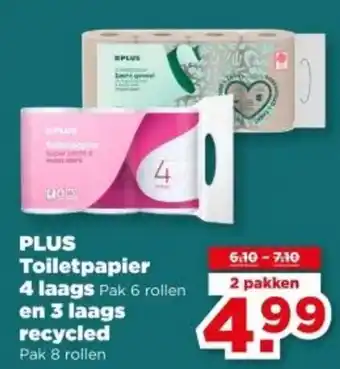 PLUS PLUS Toiletpapier 4 laags en 3 laags recycled aanbieding