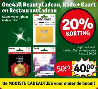 Kruidvat One4all BeautyCadeau, Kado + Kaart en RestaurantCadeau aanbieding