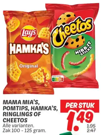 Dekamarkt Mama Mia's, Pomtips, Hamka's, Ringlings of Cheetos aanbieding