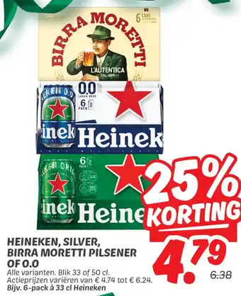 Dekamarkt Heineken, Silver, Birra Moretti Pilsener of 0.0 aanbieding