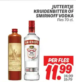 Dekamarkt Juttertje Kruidenbitter of Smirnoff Vodka aanbieding
