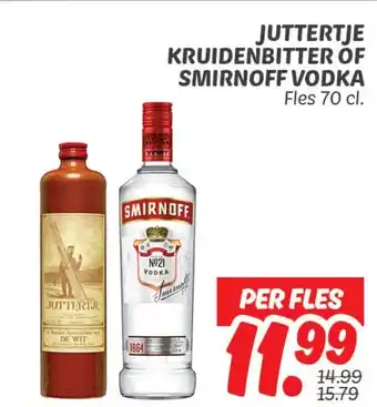 Dekamarkt Juttertje Kruidenbitter of Smirnoff Vodka aanbieding