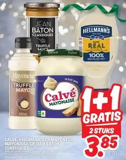 Dekamarkt Calve, Hellmann's of Mayoneur Mayonaise of Jean Bâton Classiques aanbieding