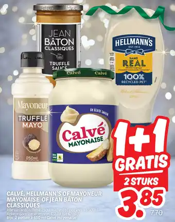 Dekamarkt Calve, Hellmann's of Mayoneur Mayonaise of Jean Bâton Classiques aanbieding