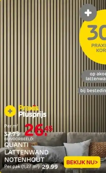 Praxis Quanti lattenwand notenhout aanbieding