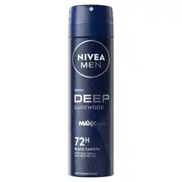 Trekpleister NIVEA Men Deep Black Carbon Dark Wood Antitranspirant Spray aanbieding
