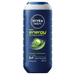 Trekpleister NIVEA Men Energy 24H Fresh Effect 3-in-1 Douchegel aanbieding