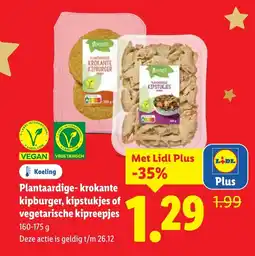 Lidl Plantaardige krokante kipburger, kipstukjes of vegetarische kipreepjes aanbieding