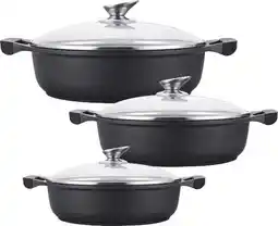 Bol.com Kookkunst Holland lage pannenset inductie met deksels zwart - koudgrepen Ø 24 28 & 32 cm - 3 delige aanbieding