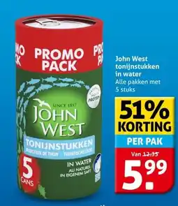 Hoogvliet John West tonijnstukken in water aanbieding