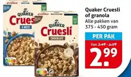 Hoogvliet Quaker Cruesli of granola aanbieding