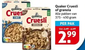 Hoogvliet Quaker Cruesli of granola aanbieding