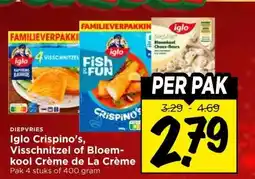 Vomar Voordeelmarkt Iglo Crispino's, Visschnitzel of Bloem- kool Crème de La Crème aanbieding