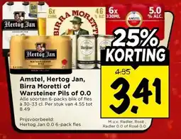 Vomar Voordeelmarkt Amstel, Hertog Jan, Birra Moretti of Warsteiner Pils of 0.0 aanbieding