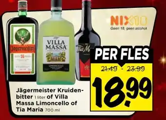 Vomar Voordeelmarkt Jägermeister Kruiden- bitter of Villa Massa Limoncello of Tia Maria aanbieding