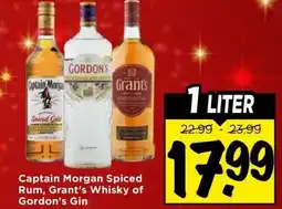 Vomar Voordeelmarkt Captain Morgan Spiced Rum, Grant's Whisky of Gordon's Gin aanbieding