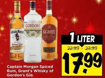 Vomar Voordeelmarkt Captain Morgan Spiced Rum, Grant's Whisky of Gordon's Gin aanbieding