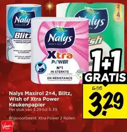 Vomar Voordeelmarkt Nalys Maxirol 2=4, Blitz, Wish of Xtra Power Keukenpapier aanbieding