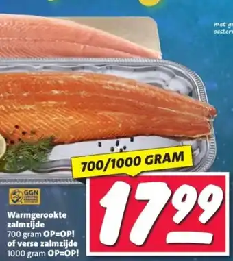 Nettorama Warmgerookte zalmzijde of verse zalmzijde aanbieding