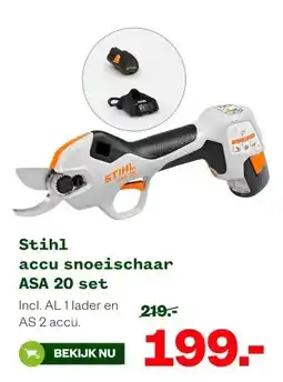Welkoop Stihl accu snoeischaar ASA 20 set aanbieding