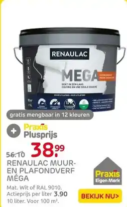Praxis Renaulac Méga Muurverf - Mat - Wit - 10L aanbieding
