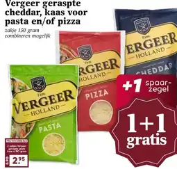 MCD Supermarkt Vergeer geraspte cheddar, kaas voor pasta en/of pizza aanbieding