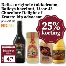 MCD Supermarkt Delica originele tokkelroom, Baileys hazelnut, Licor 43 Chocolate Delight of Zwarte kip advocaat aanbieding