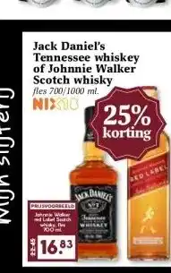 MCD Supermarkt Jack Daniel's Tennessee whiskey of Johnnie Walker Scotch whisky aanbieding