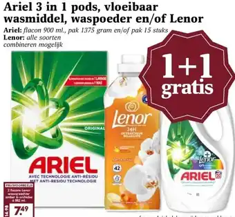 MCD Supermarkt Ariel 3 in 1 pods, vloeibaar wasmiddel, waspoeder en/of Lenor aanbieding