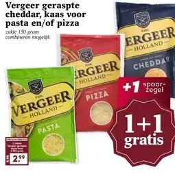 MCD Supermarkt Vergeer geraspte cheddar, kaas voor pasta en/of pizza aanbieding