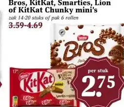 MCD Supermarkt Bros, KitKat, Smarties, Lion of KitKat Chunky mini's aanbieding