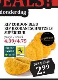 MCD Supermarkt KIP CORDON BLEU KIP KROKANTSCHNITZELS SUPÉRIEUR aanbieding
