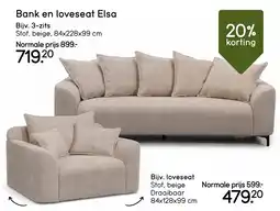 Leen Bakker Bank en loveseat Elsa Bijv. 3-zits aanbieding
