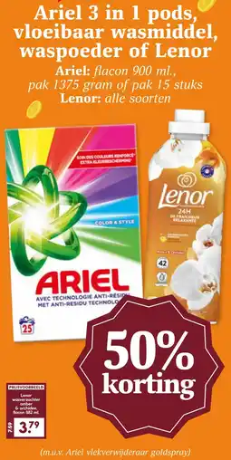 CoopCompact Ariel 3 in 1 pods, vloeibaar wasmiddel, waspoeder of Lenor aanbieding