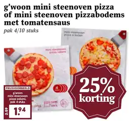 Coop g'woon mini steenoven pizza of mini steenoven pizzabodems met tomatensaus aanbieding