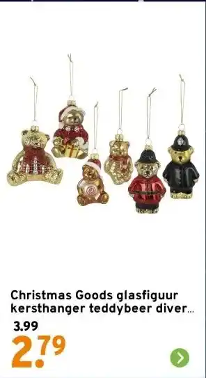 GAMMA Christmas Goods glasfiguur kersthanger teddybeer divers per stuk aanbieding