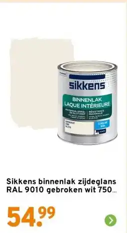 GAMMA Sikkens binnenlak zijdeglans RAL 9010 gebroken wit 750 ml aanbieding