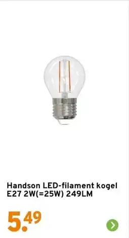 GAMMA Handson LED-filament kogel E27 2W(=25W) 249LM aanbieding