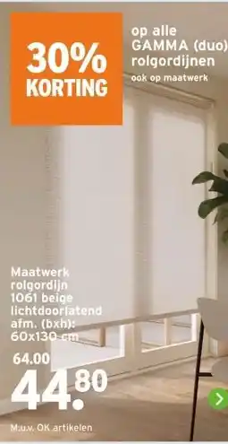 GAMMA Maatwerk rolgordijn 1061 beige lichtdoorlatend aanbieding