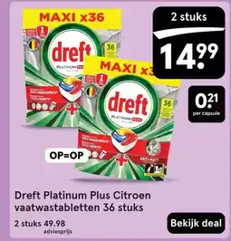 Etos Dreft Platinum Plus Citroen vaatwastabletten aanbieding